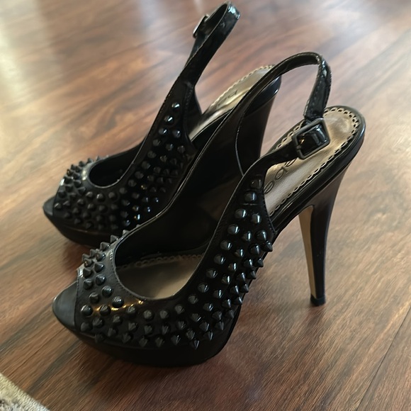 Bebe Devin Black Patent Studded
Heels Slingback - Picture 2 of 7